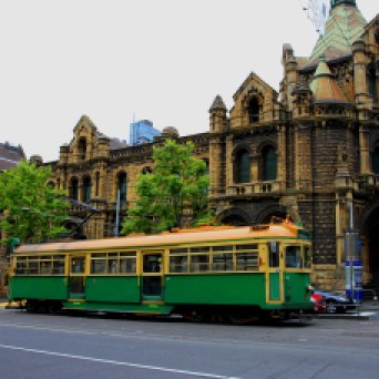 Old Melbourne Goal and one of Melbourne's City Circle Tram